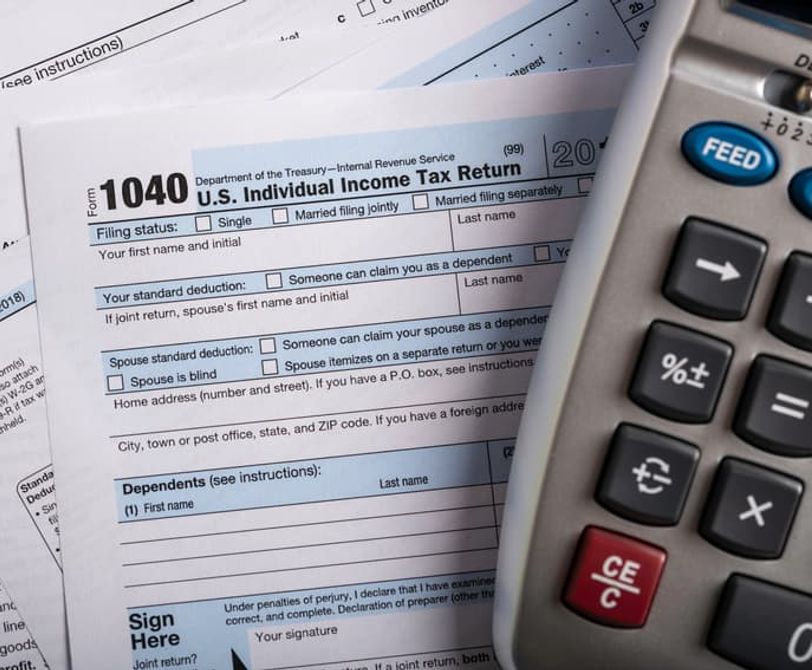 calculator and tax form